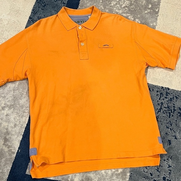 Orvis Men's Pink Orange Golf Shirt Size M Arm Gussets Short Sleeve 3 Button - Picture 2 of 12